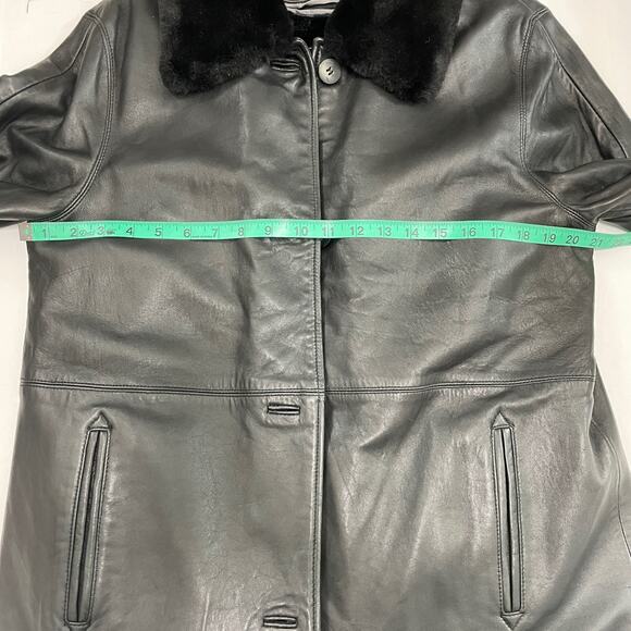 VTG Womens Neiman Marcus Leather Coat Jacket L Black Faux Fur Lined Capsule - Picture 12 of 16